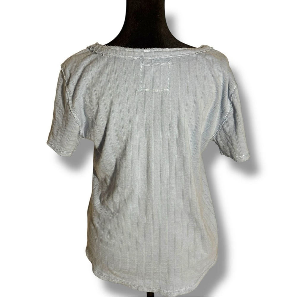 Aerie Light Blue Soft Cotton Button-Down Tie Front Short Sleeved Blouse - Picture 6 of 15